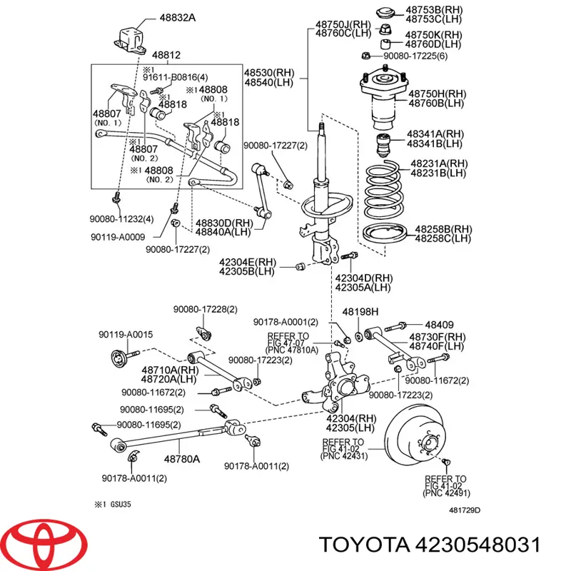 Do koszyka 4230548031 Toyota Czop (zwortnica) tylny lewy