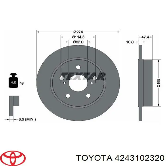 4243102320 Toyota Tarcza hamulcowa tylna