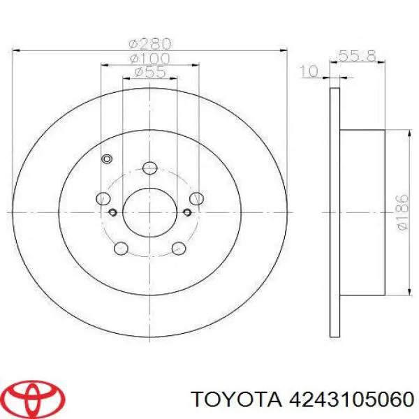 Do koszyka 4243105060 Toyota Tarcza hamulcowa tylna