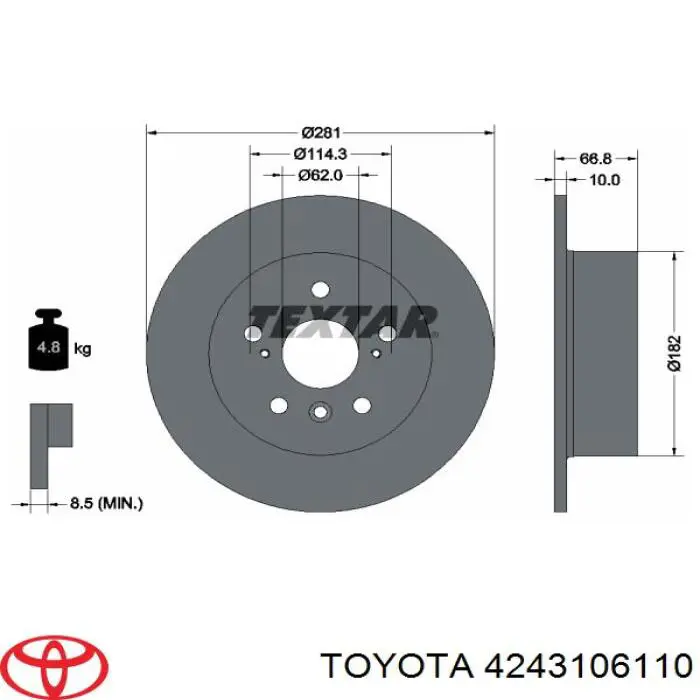 Do koszyka 4243106110 Toyota Tarcza hamulcowa tylna