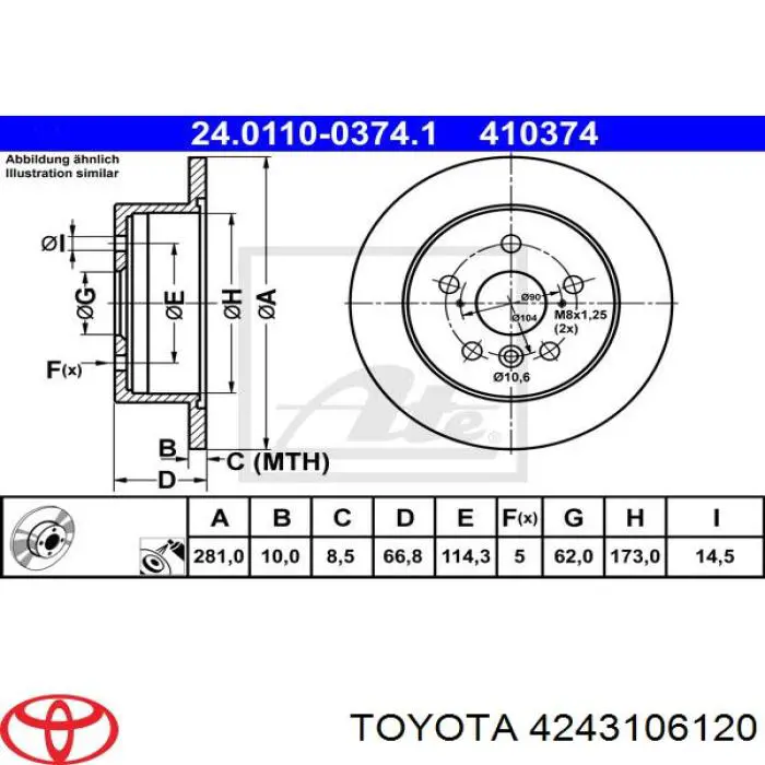 Tarcza hamulcowa tylna Toyota 4243106120 cena, od 71,29 USD
