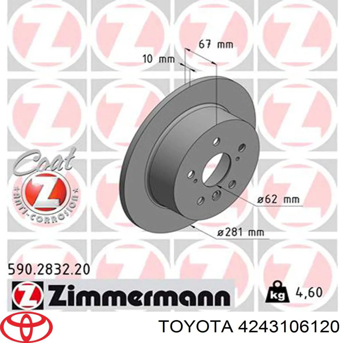 4243106120 Toyota Tarcza hamulcowa tylna