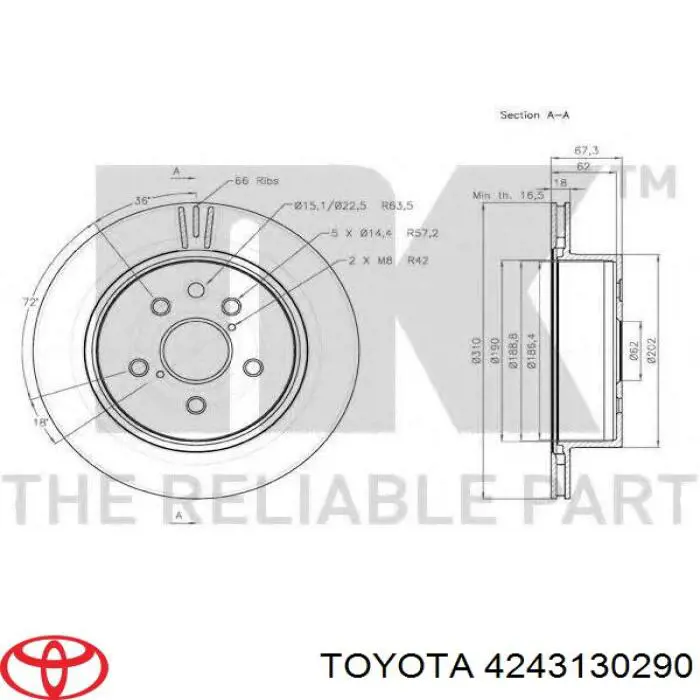 Do koszyka 4243130290 Toyota Tarcza hamulcowa tylna