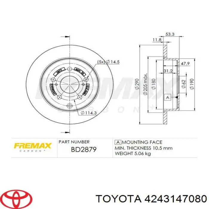 Do koszyka 4243147080 Toyota Tarcza hamulcowa tylna