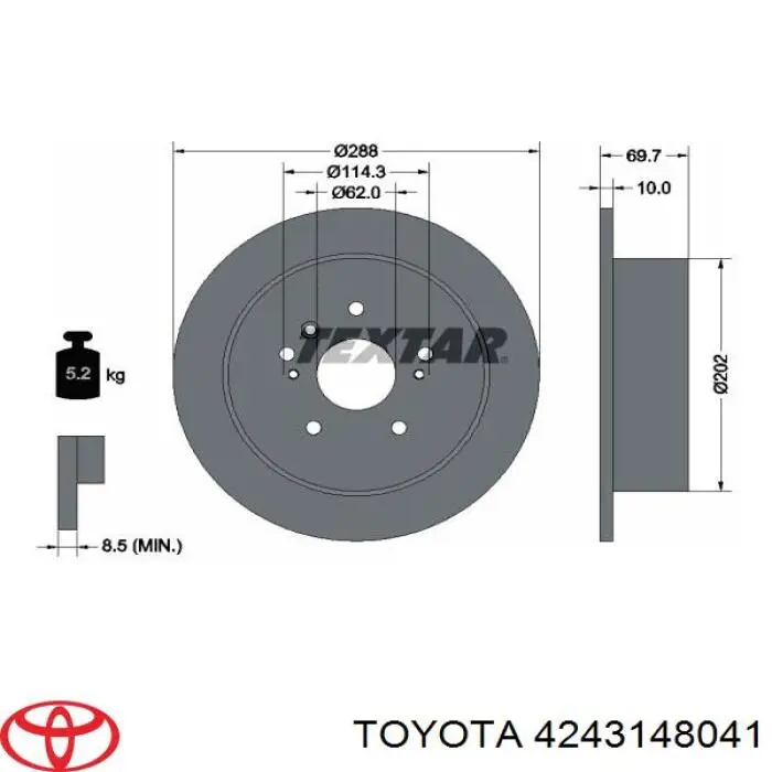 Do koszyka 4243148041 Toyota Tarcza hamulcowa tylna