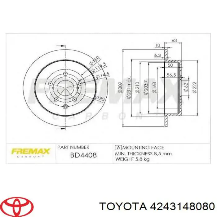 Tarcza hamulcowa tylna Toyota 4243148080 cena, od 77,23 USD