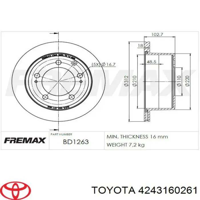 Tarcza hamulcowa tylna Toyota 4243160261