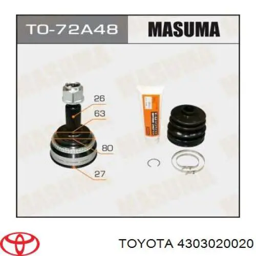 Do koszyka 4303020020 Toyota Przegub homokinetyczny przedni wewnętrzny