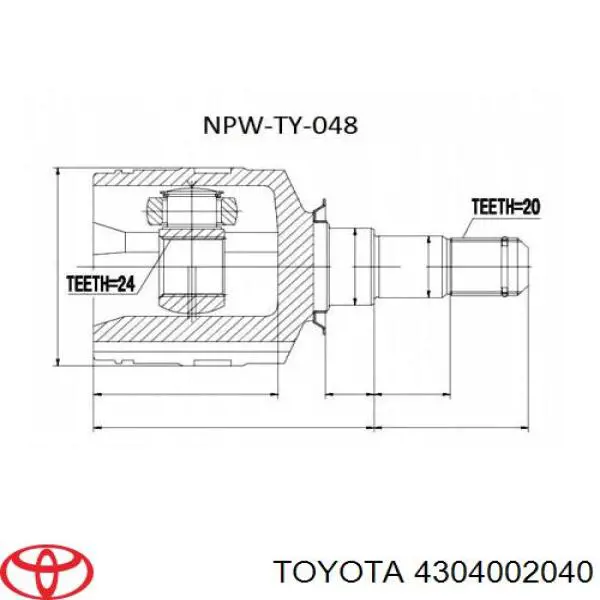 Przegub homokinetyczny wewnętrzny przedni lewy Toyota 4304002040 cena, od 68,09 USD