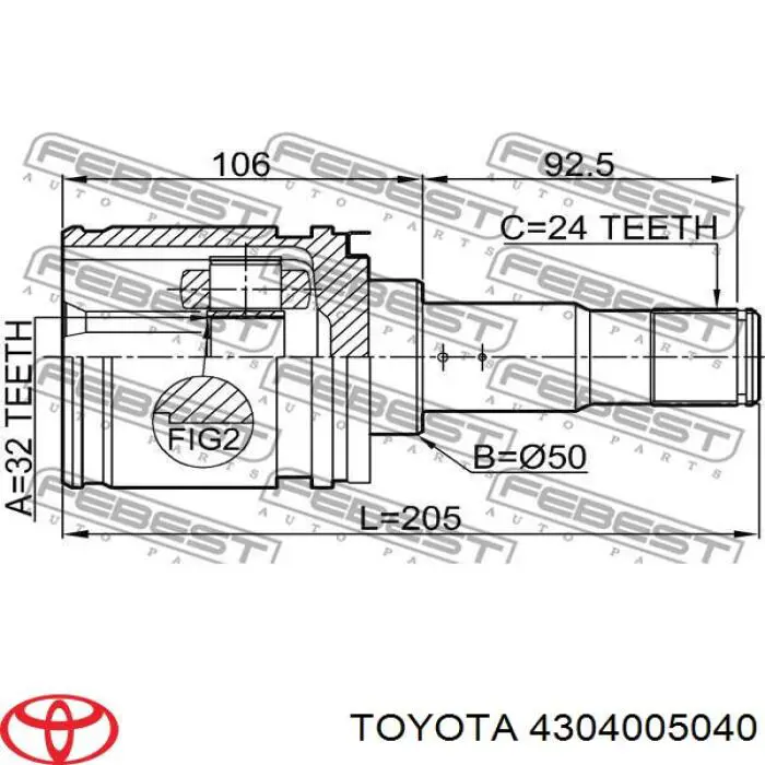 Przegub homokinetyczny wewnętrzny przedni lewy Toyota 4304005040 cena, od 720,00 USD