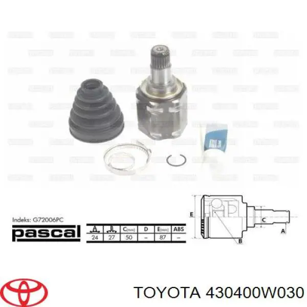 Przegub homokinetyczny wewnętrzny przedni lewy Toyota 430400W030 cena, od 57,63 USD