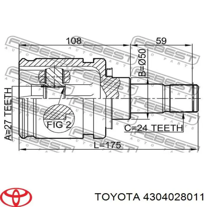 4304028011 Toyota Przegub homokinetyczny wewnętrzny przedni lewy