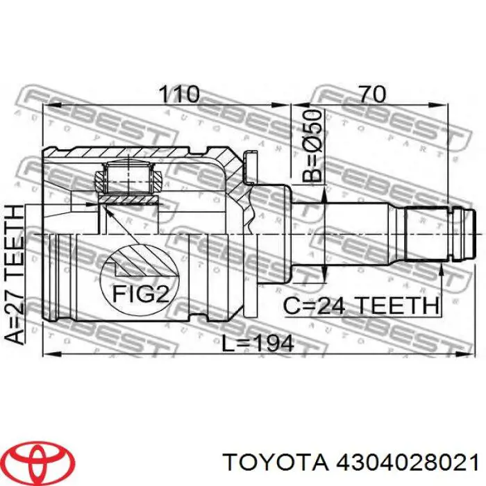 Do koszyka 4304028021 Toyota Przegub homokinetyczny wewnętrzny przedni lewy