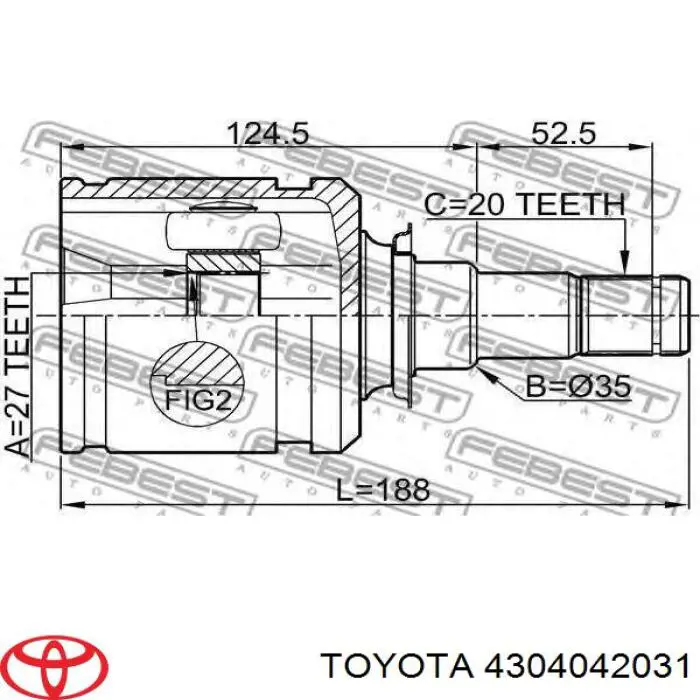Przegub homokinetyczny wewnętrzny przedni lewy Toyota 4304042031 cena, od 68,43 USD