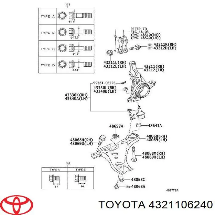 4321106240 Toyota Czop (zwrotnica) przedni prawy