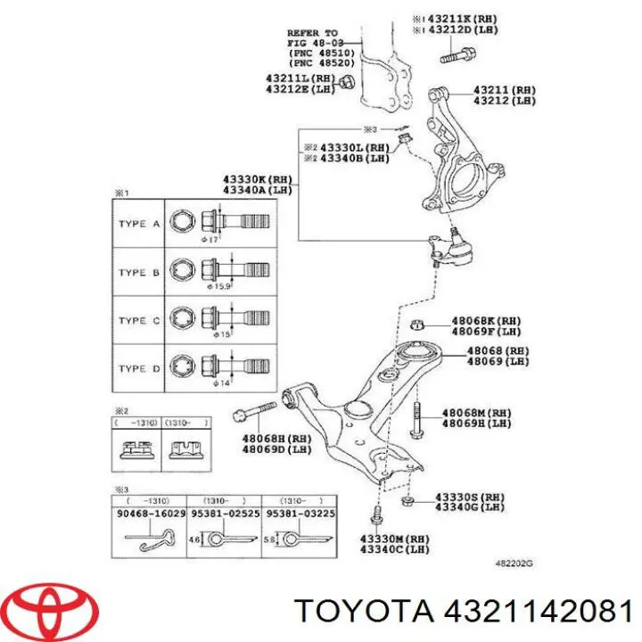 Czop (zwrotnica) przedni prawy Toyota 4321142081 cena, od 112,37 USD