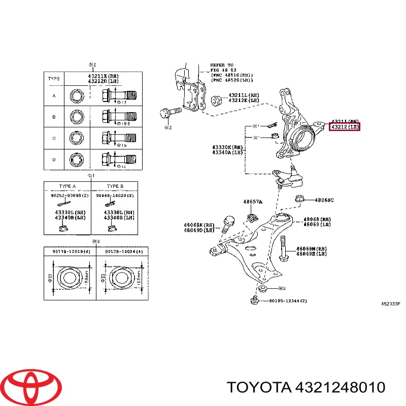 Czop (zwrotnica) przedni lewy Toyota 4321248010 cena, od 153,70 USD