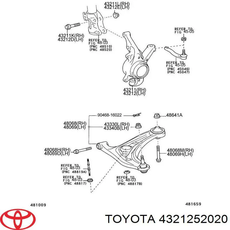 Czop (zwrotnica) przedni lewy Toyota 4321252020 cena, od 80,02 USD
