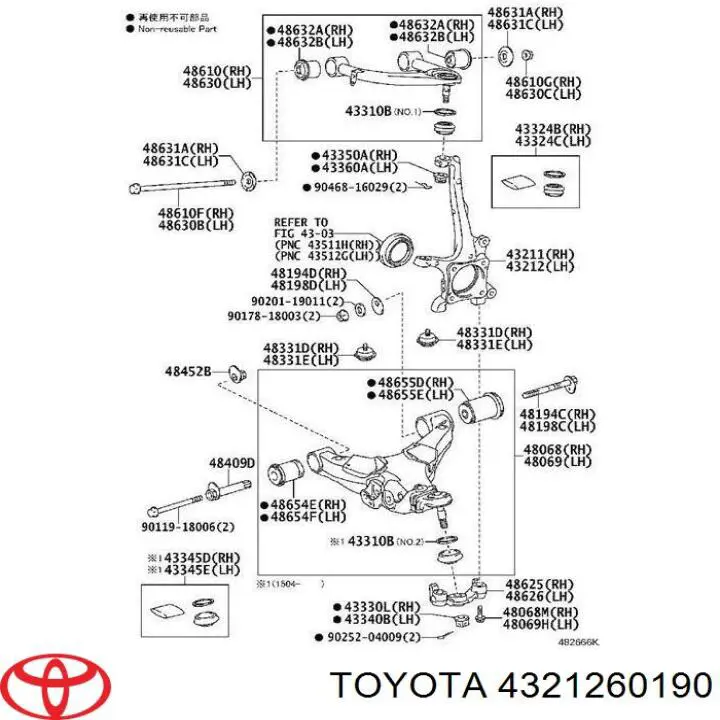 Czop (zwrotnica) przedni lewy Toyota 4321260190 cena, od 312,06 USD