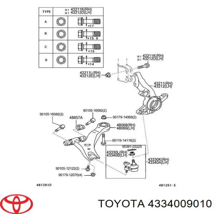 Sworzeń wahacza dolny lewy Toyota 4334009010 cena, od 17,27 USD