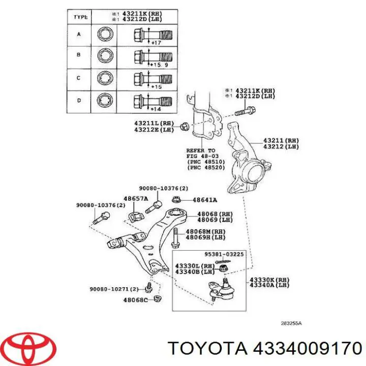 Sworzeń wahacza dolny lewy Toyota 4334009170 cena, od 22,63 USD