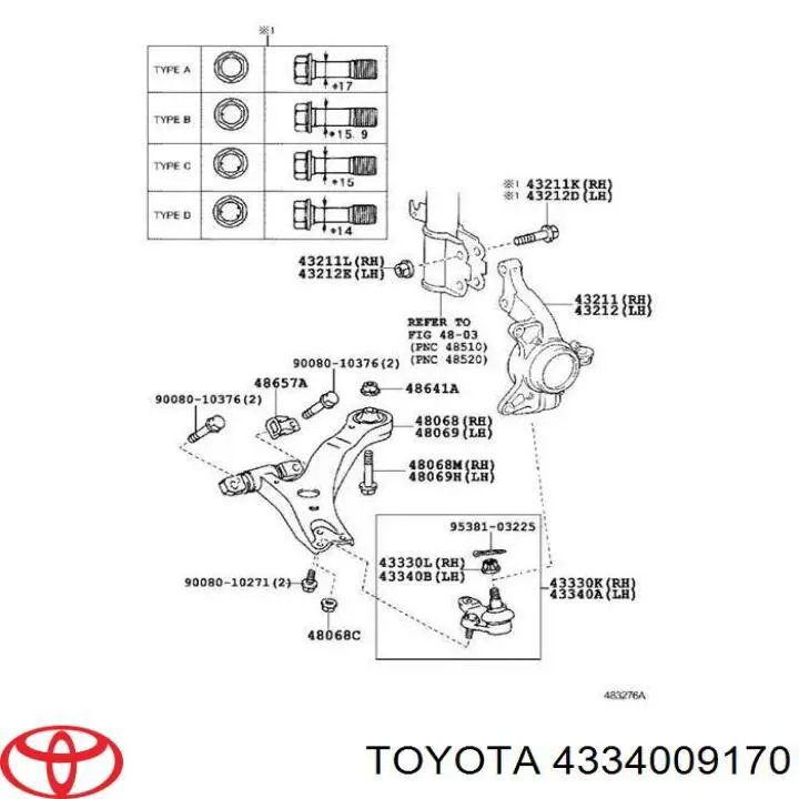 Do koszyka 4334009170 Toyota Sworzeń wahacza dolny lewy