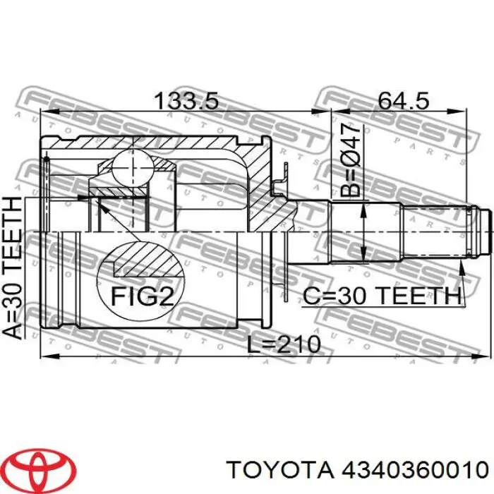 Przegub homokinetyczny przedni wewnętrzny Toyota 4340360010 cena, od 82,08 USD
