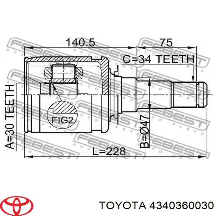 4340360030 Toyota Przegub homokinetyczny przedni wewnętrzny