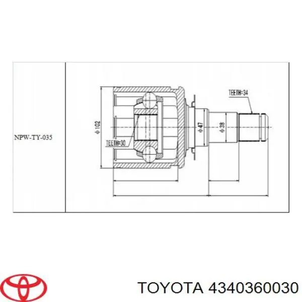 Przegub homokinetyczny przedni wewnętrzny Toyota 4340360030 cena, od 55,72 USD