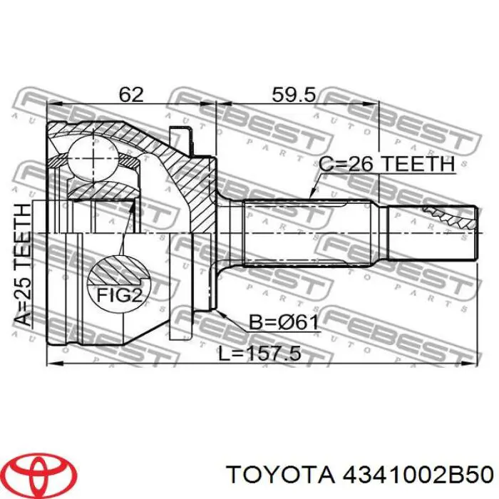 Półoś napędowa przednia prawa Toyota 4341002B50 cena, od 66,21 USD