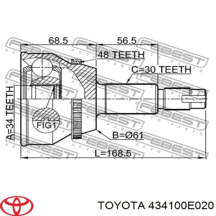 Półoś napędowa przednia prawa Toyota 434100E020 cena, od 216,20 USD