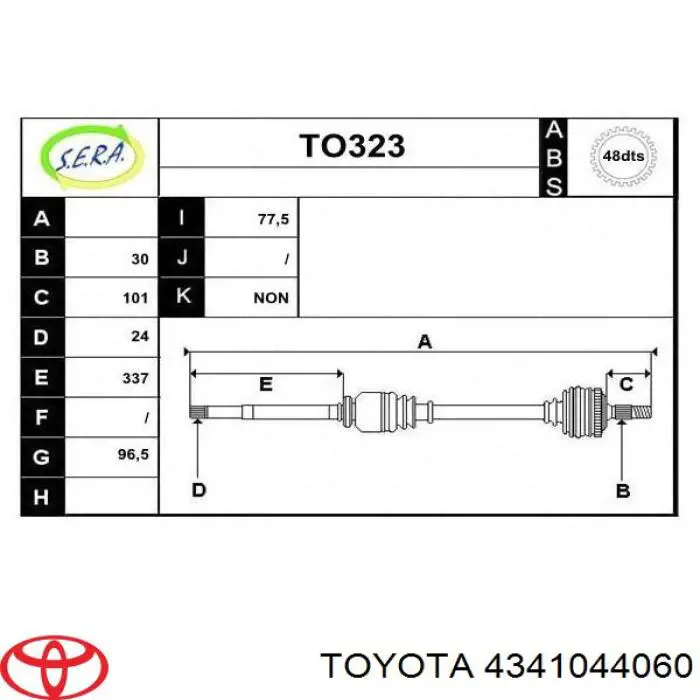 4341044060 Toyota Półoś napędowa przednia prawa
