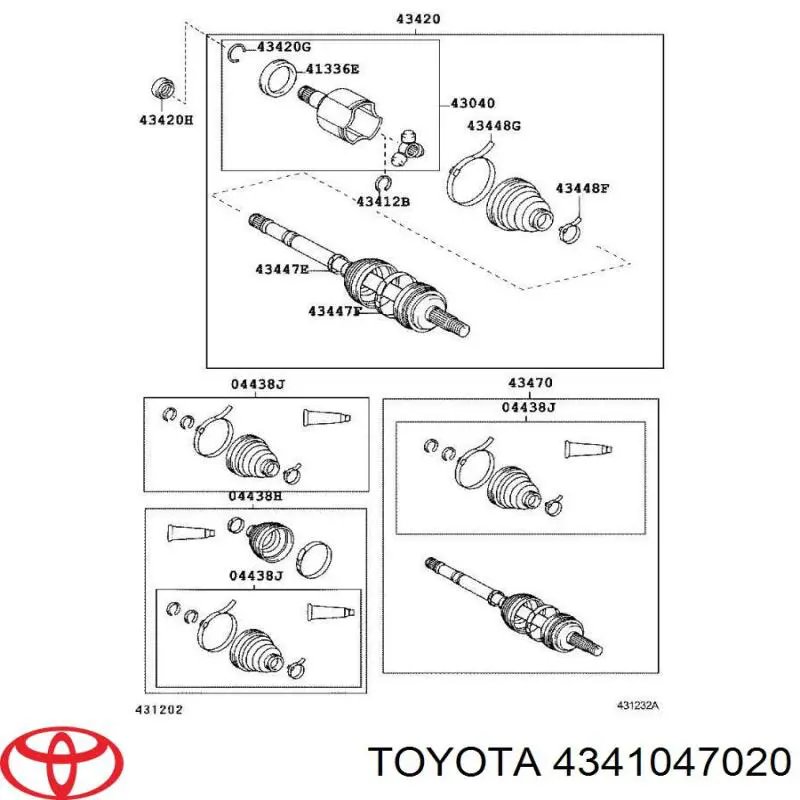Półoś napędowa przednia prawa Toyota 4341047020 cena, od 168,55 USD