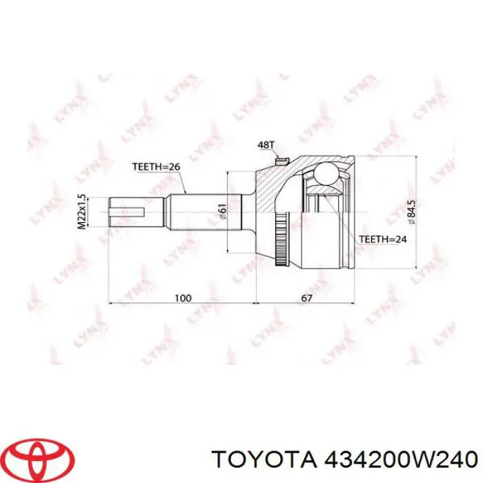 Półoś napędowa przednia lewa Toyota 434200W240 cena, od 216,10 USD