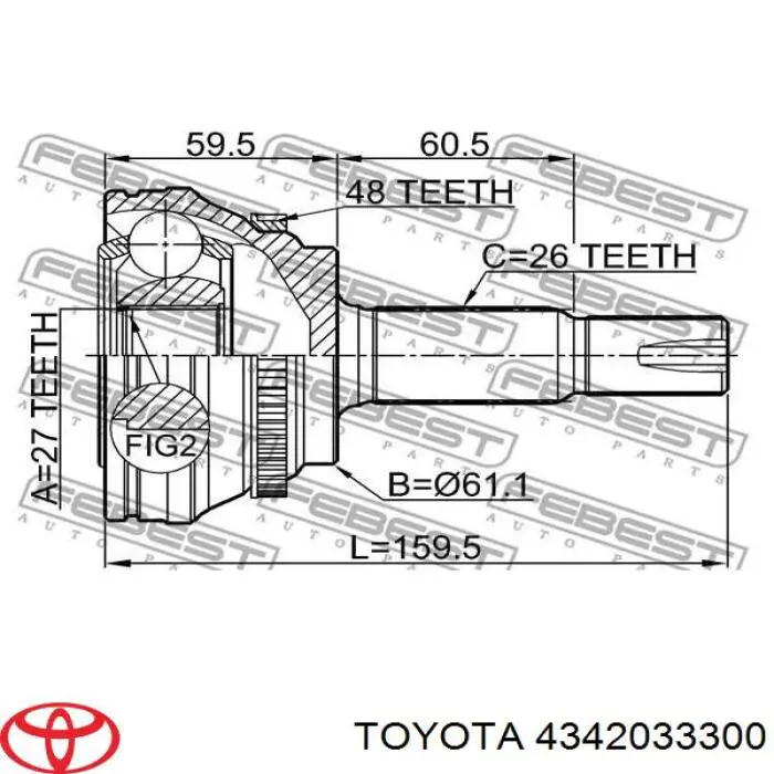 Półoś napędowa przednia lewa Toyota 4342033300 cena, od 161,56 USD