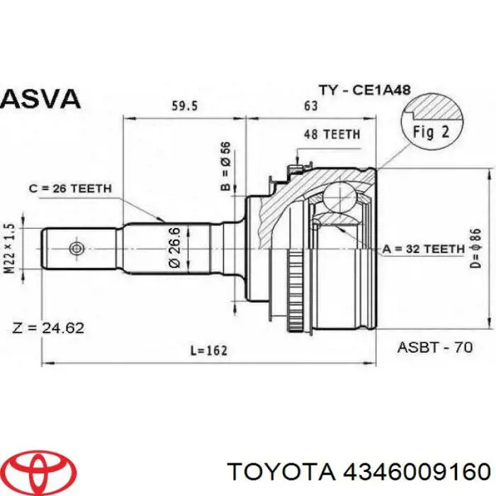 4346009160 Toyota półoś napędowa przednia prawa