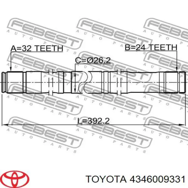 Półoś napędowa przednia prawa Toyota 4346009331 cena, od 740,11 USD