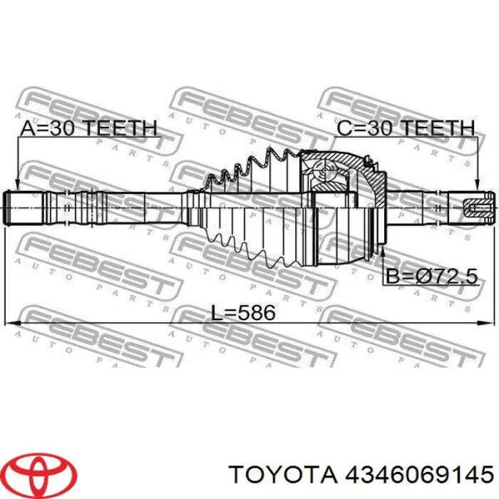 Półoś napędowa przednia Toyota 4346069145 cena, od 152,28 USD