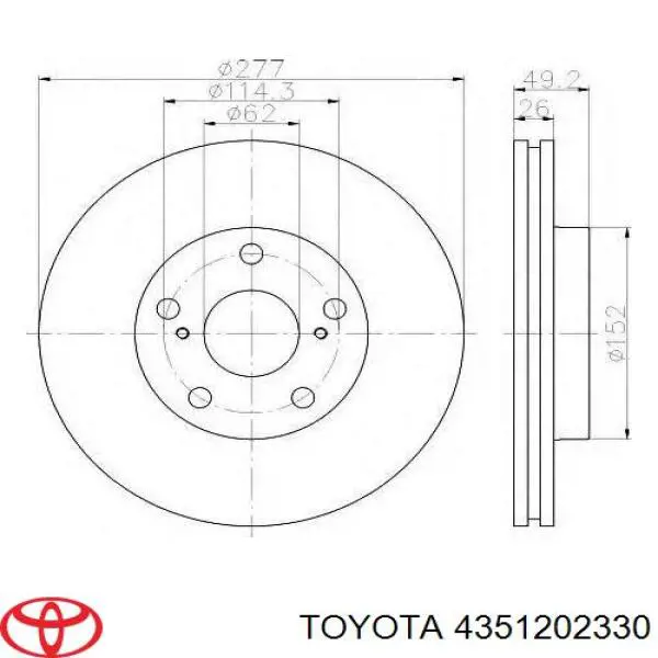 Do koszyka 4351202330 Toyota Tarcza hamulcowa przednia