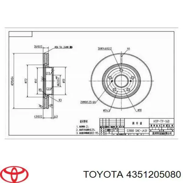 Tarcza hamulcowa przednia Toyota 4351205080 cena, od 49,59 USD