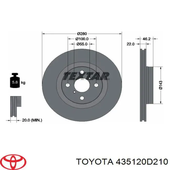 435120D210 Toyota Tarcza hamulcowa przednia