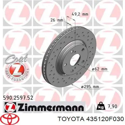 Do koszyka 435120F030 Toyota Tarcza hamulcowa przednia