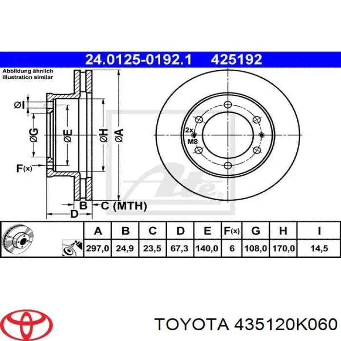 Do koszyka 435120K060 Toyota Tarcza hamulcowa przednia