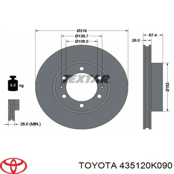 Tarcza hamulcowa przednia 435120K090 Toyota