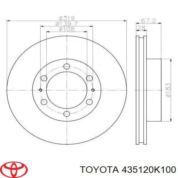 Do koszyka 435120K100 Toyota Tarcza hamulcowa przednia