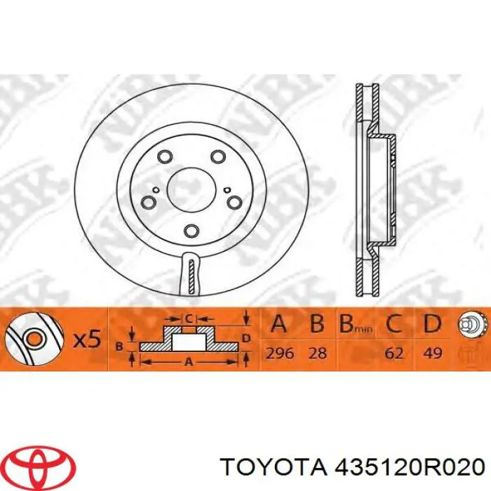 435120R020 Toyota Tarcza hamulcowa przednia