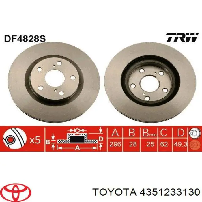 Do koszyka 4351233130 Toyota Tarcza hamulcowa przednia
