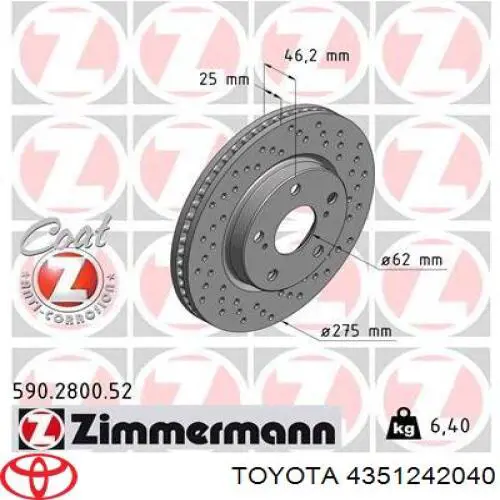 Tarcza hamulcowa przednia Toyota 4351242040 cena, od 35,28 USD