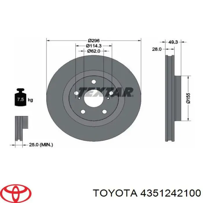 Do koszyka 4351242100 Toyota Tarcza hamulcowa przednia