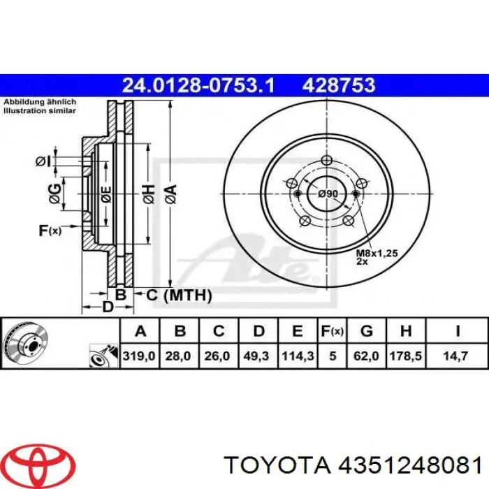 4351248081 Toyota Tarcza hamulcowa przednia